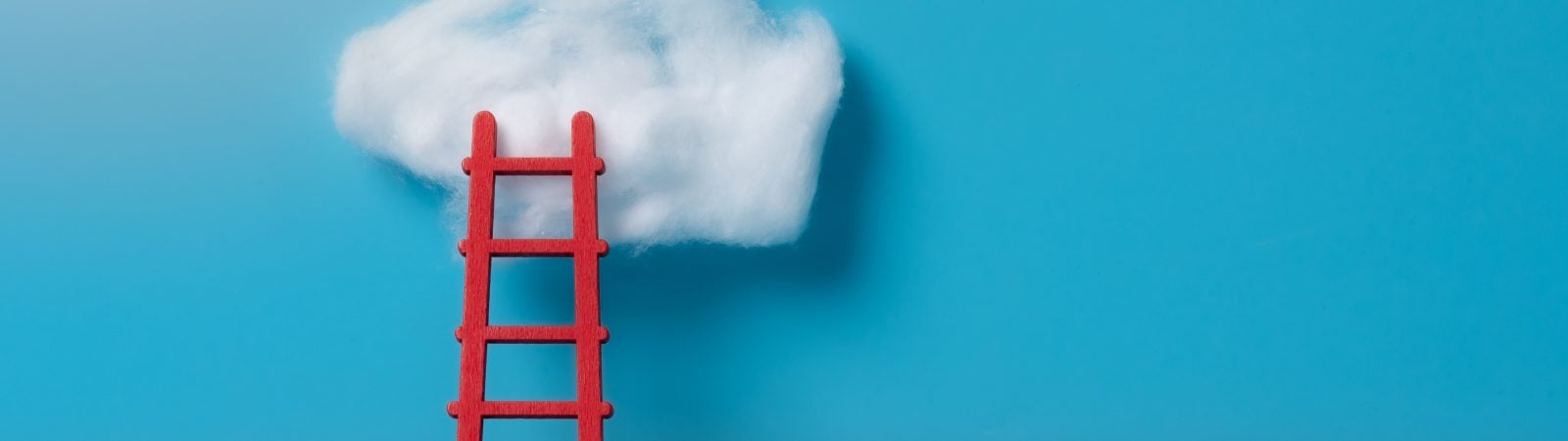 Serene wooden ladder with cloud on blue background