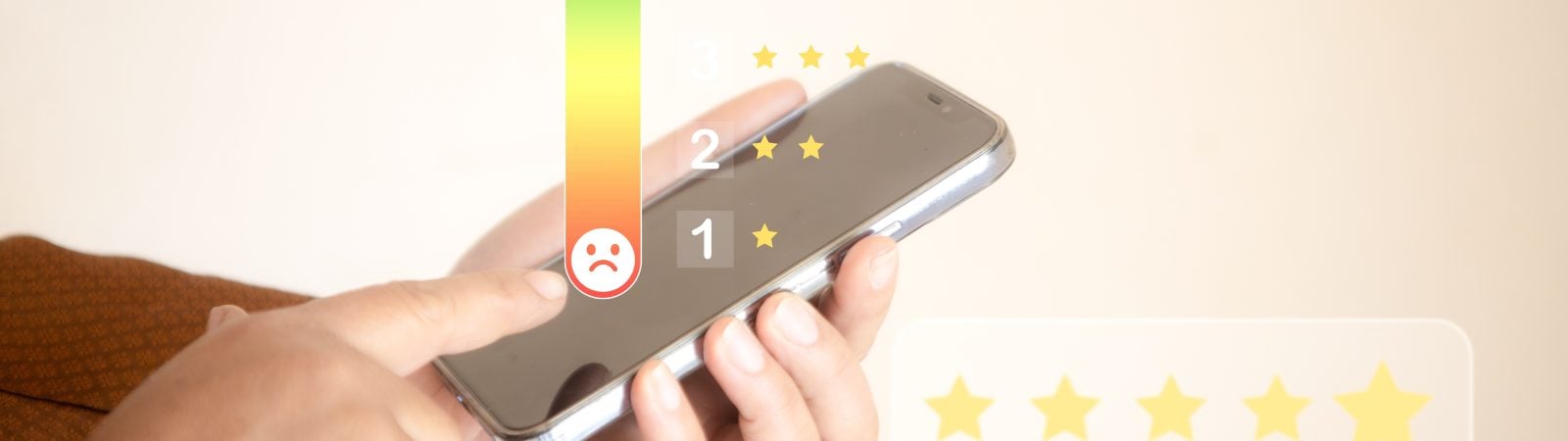 Customer review satisfaction feedback survey concept with hand holding smart phone and give rating to service excellent experience on mobile phone application
