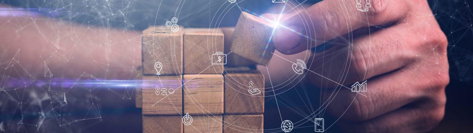 business man try to build wood block on wooden table and black background business organization startup concept
