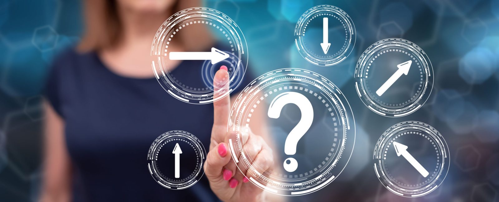 Woman touching a choice concept on a touch screen with her finger