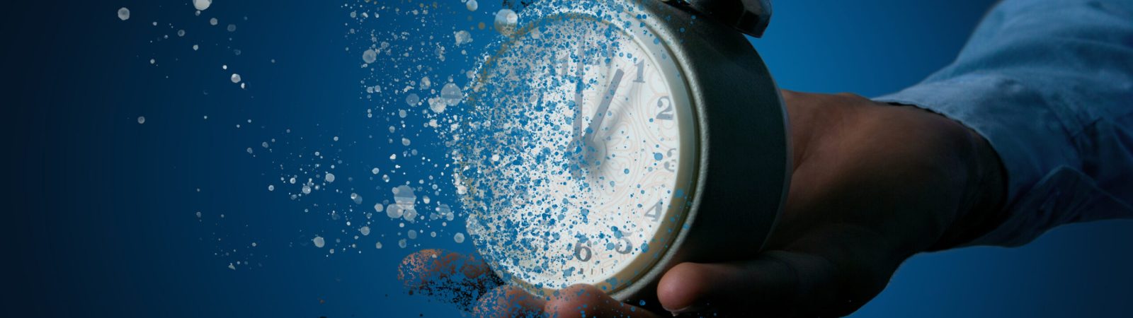 Leaving concept, clock breaks into pieces
