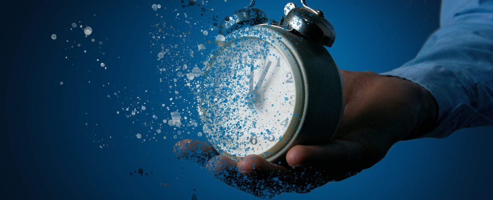 Leaving concept, clock breaks into pieces