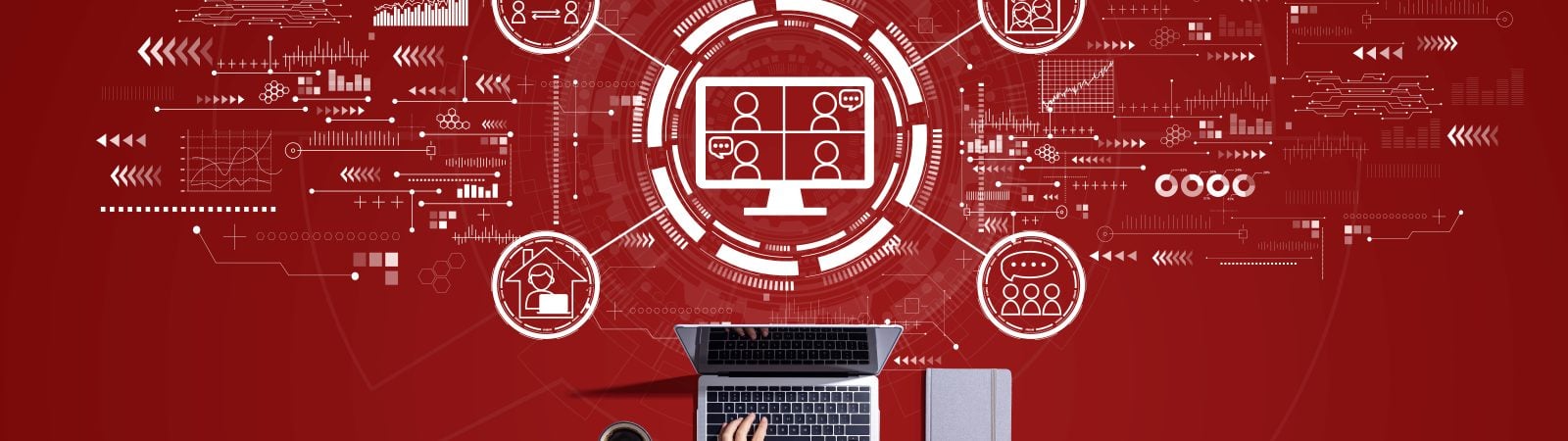 Online meeting theme with person working with a laptop