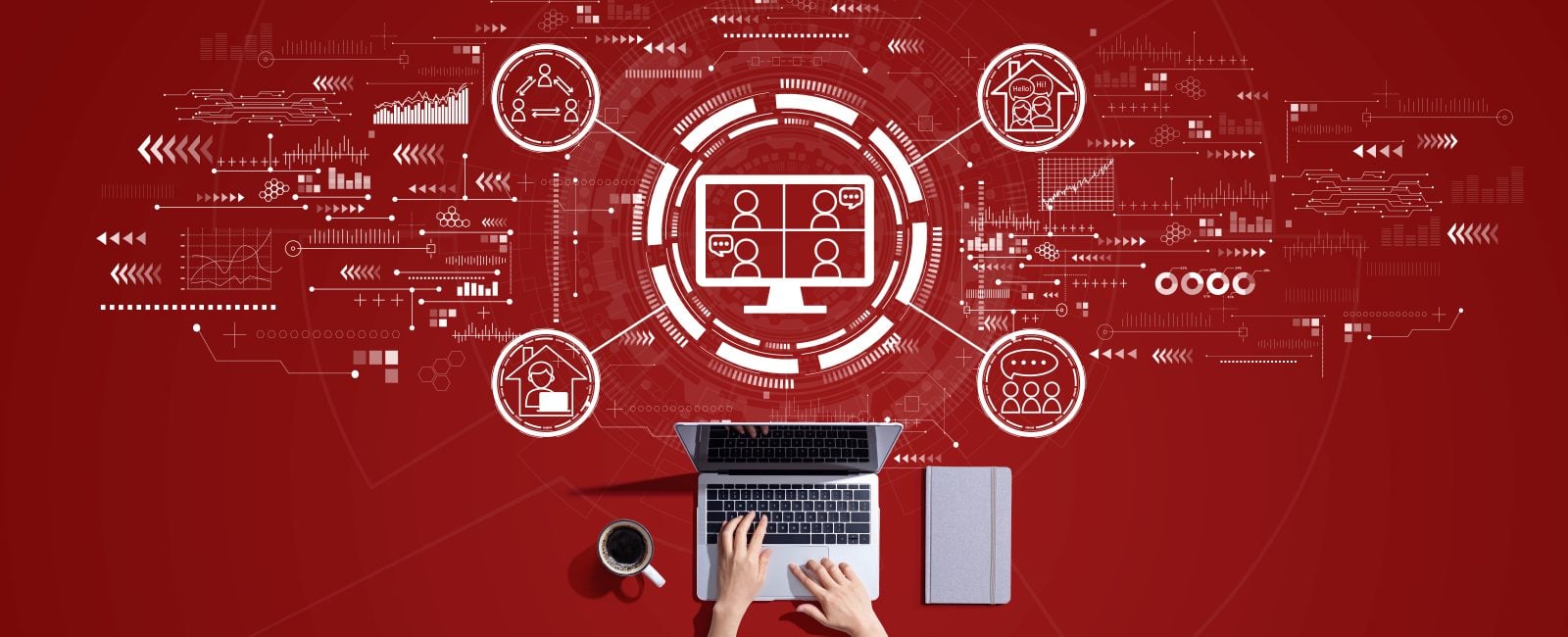 Online meeting theme with person working with a laptop