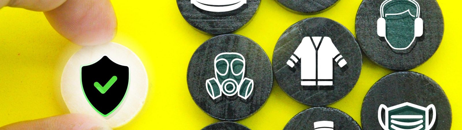 wooden circle with Safety First icon. the concept of safety in industry