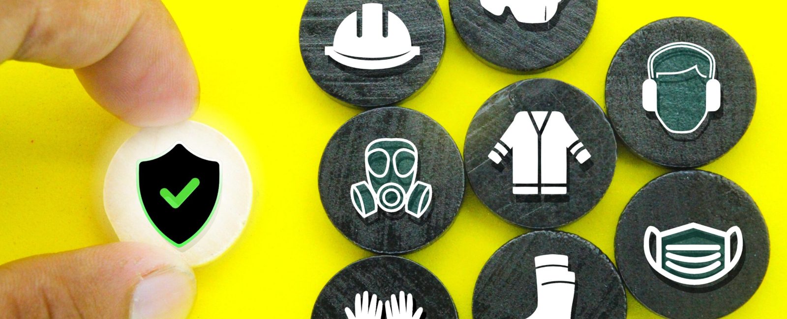 wooden circle with Safety First icon. the concept of safety in industry