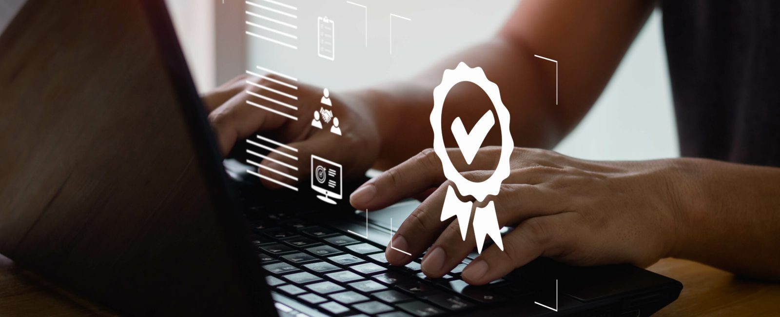 Businessman working with the sign of the top service Quality assurance, Guarantee, Standards, quality control, continuous improvement, ISO certification, and standardization concept.